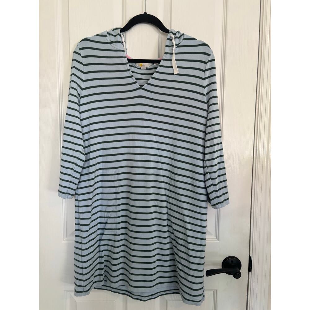 Boden Imelda Hooded Tunic Dress Cover Up US 10 Blue Green Striped Woman